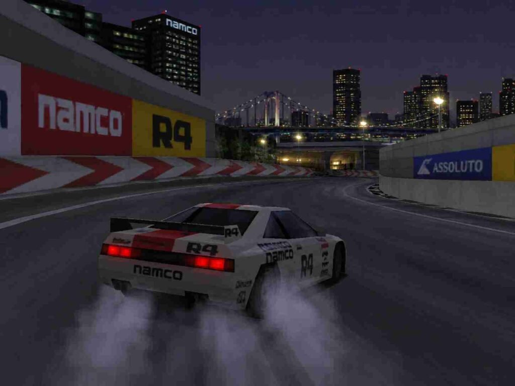 Ridge Racer Type 4 car drifting around a track corner